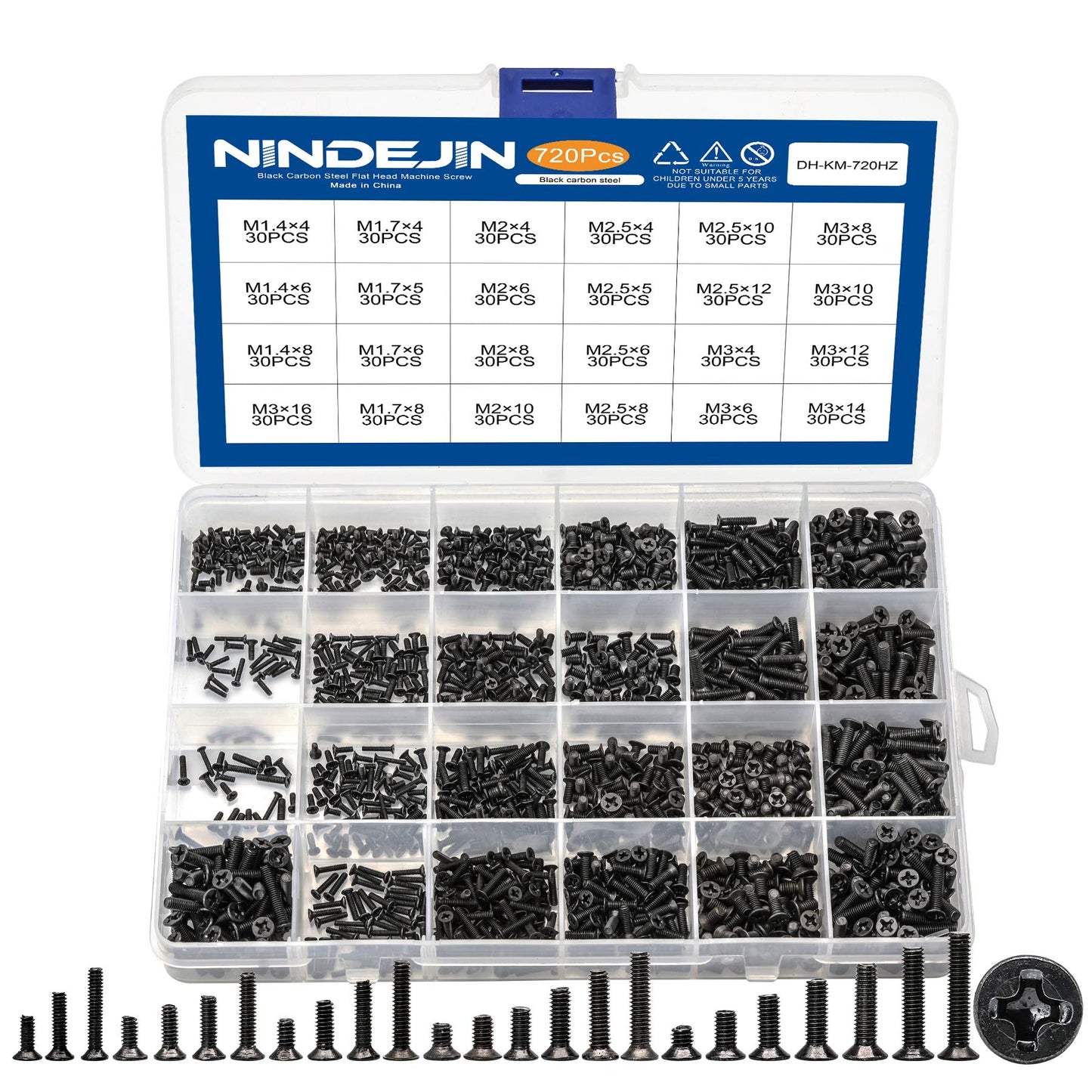 NINDEJIN 720pcs Laptop Notebook Computer Carbon Steel Screws Kit Set, Flat Head Phillips Screw Assortments, M1.4/1.7/2/2.5/3 Countersunk ssd Screws Accessories for SSD Toshiba DELL Sony Samsung