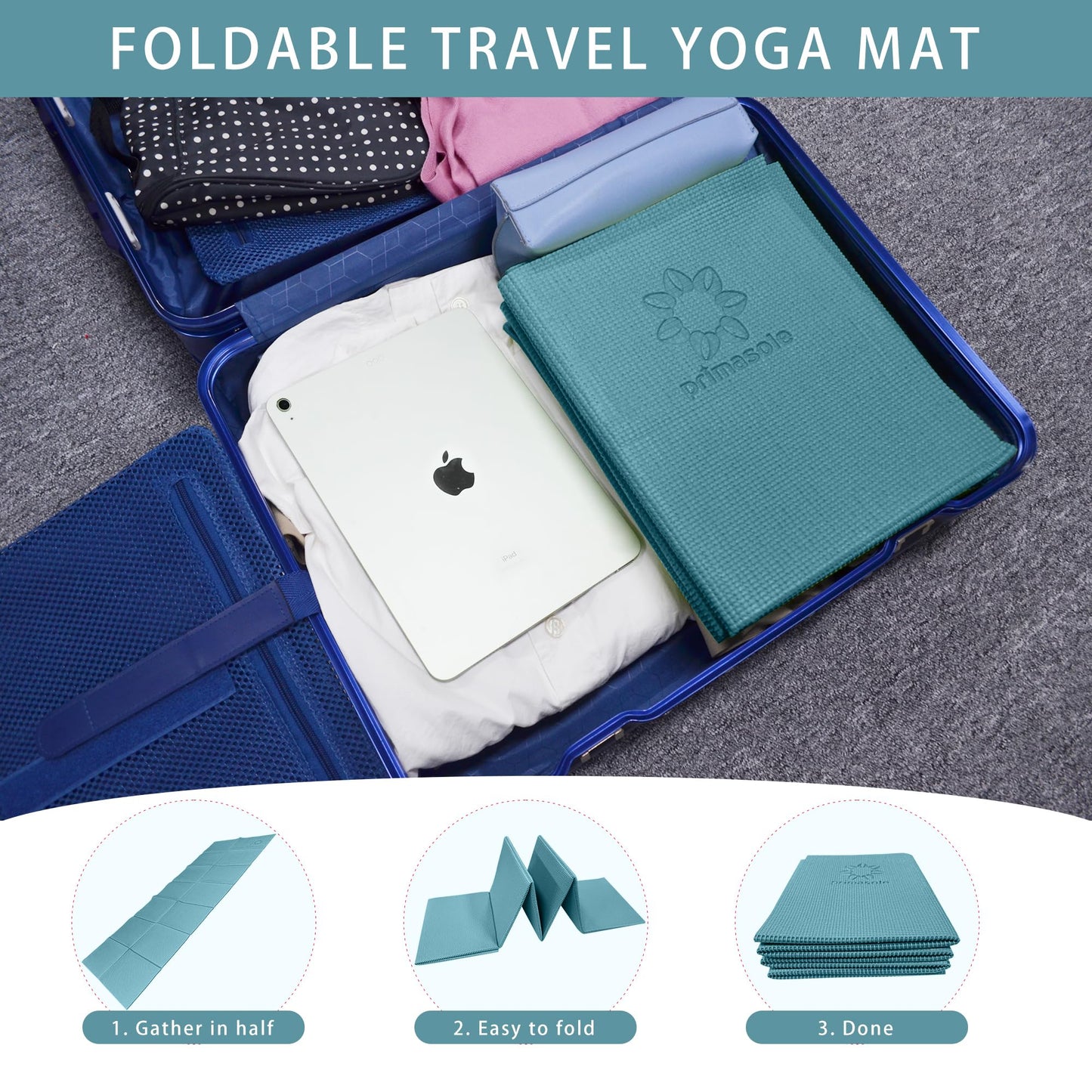 Primasole Folding Travel Yoga Mat Foldable light weight Easy to carry to Workout Fitness Class Beach Park Travel Picnics 4mm thick Jango Green Color PSS91NH050A