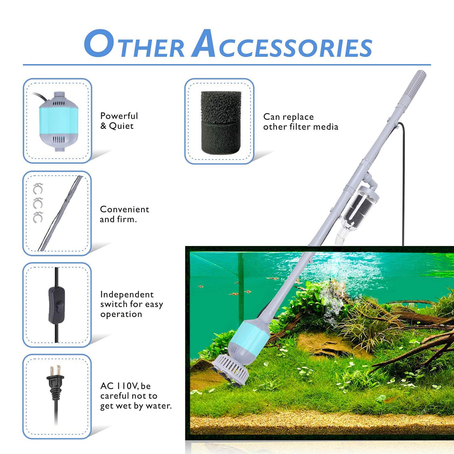 hygger 360GPH Electric Aquarium Gravel Cleaner, 5 in 1 Automatic Fish Tank Cleaning Tool Set Vacuum Water Changer Sand Washer Filter Siphon Adjustable Length 15W