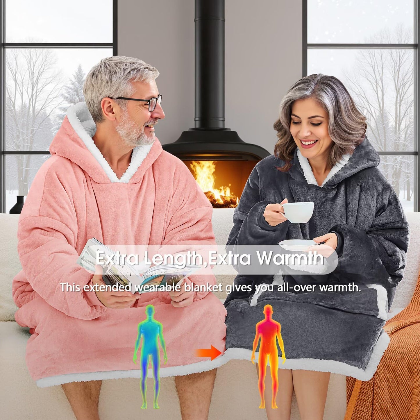 JOYWOO Wearable Blanket Hoodie, Birthday Gifts for Women Men Mom, Oversized Hooded Blanket for Adult, Cozy Fuzzy Sherpa Sweatshirt Blanket with Giant Pocket and Winter Gifts, Grey