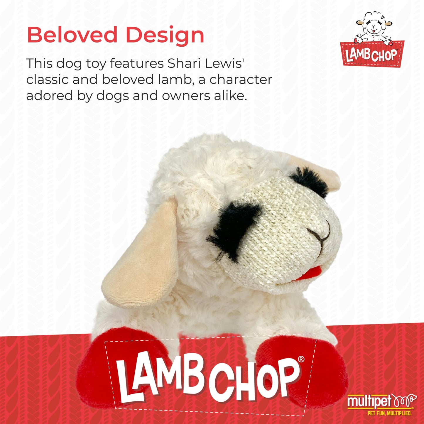 Multipet Lamb Chop Dog Plush Toy - Squeaky Dog Toy for Small & Medium Dogs - Extra Soft Plush Dog Toy - Stuffed Animal Dog Toy for Cuddling & Playing - Cute Pet Toy (10", Cream, 5 Squeakers)