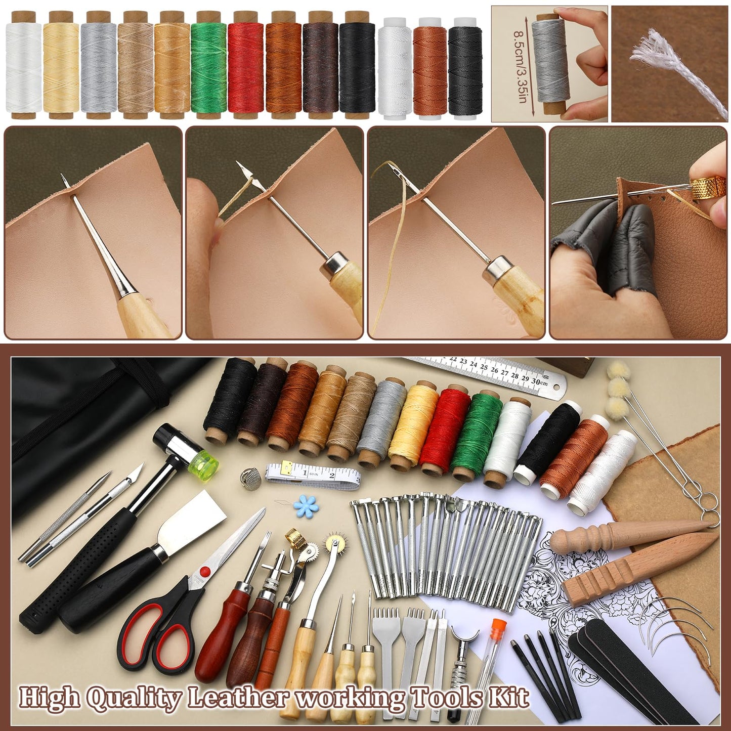 QMNNMA 102PCS Leather Working Tools Leather Tool Kit with Custom Storage Bag, Leather Carving Tools Leather Working Kit for Sewing Carving Cutting Punching Stamping