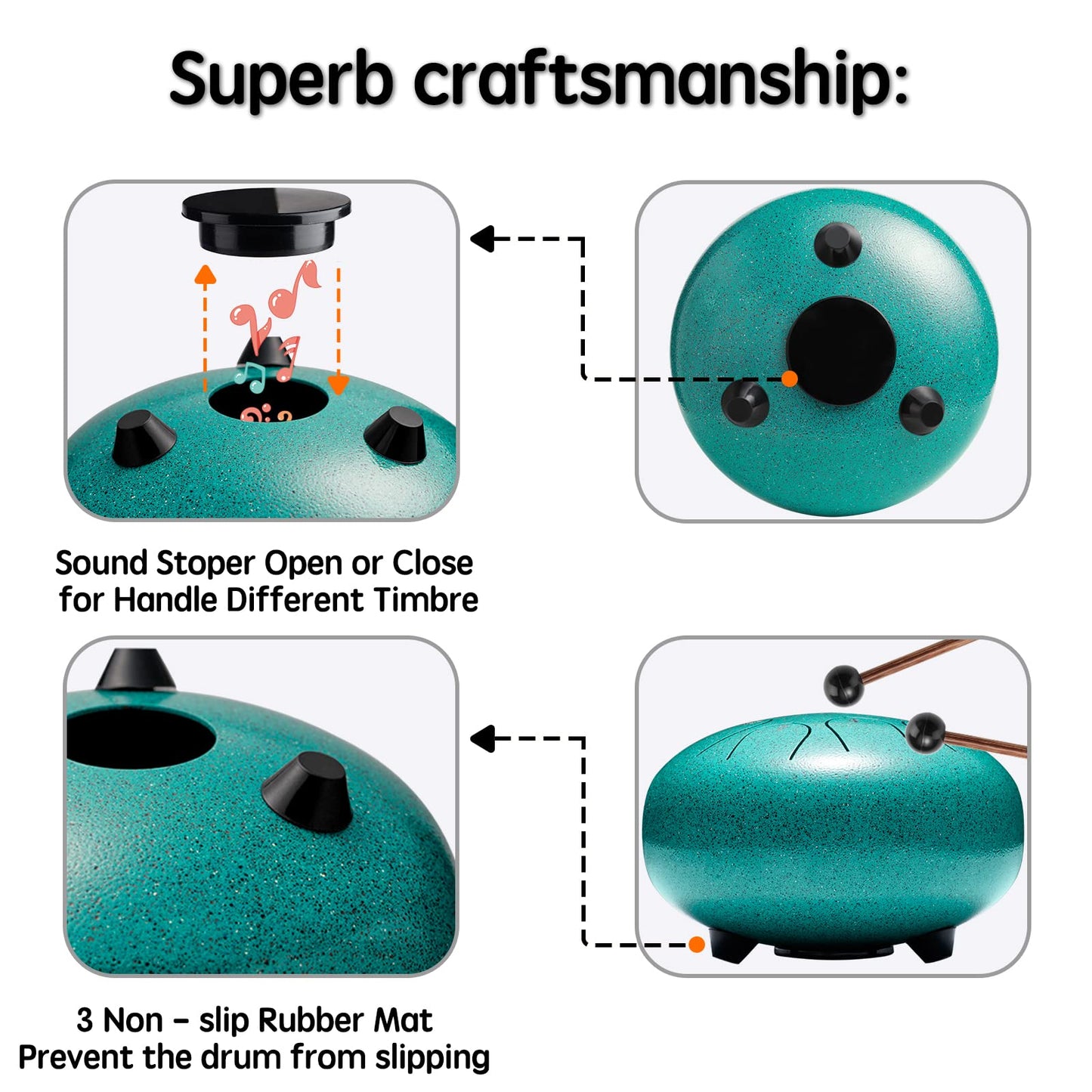 Lronbird Steel Tongue Drum Percussion, 6 Inch 8 Notes Musical Instruments, Music Gifts for Family Friends (Malachite)