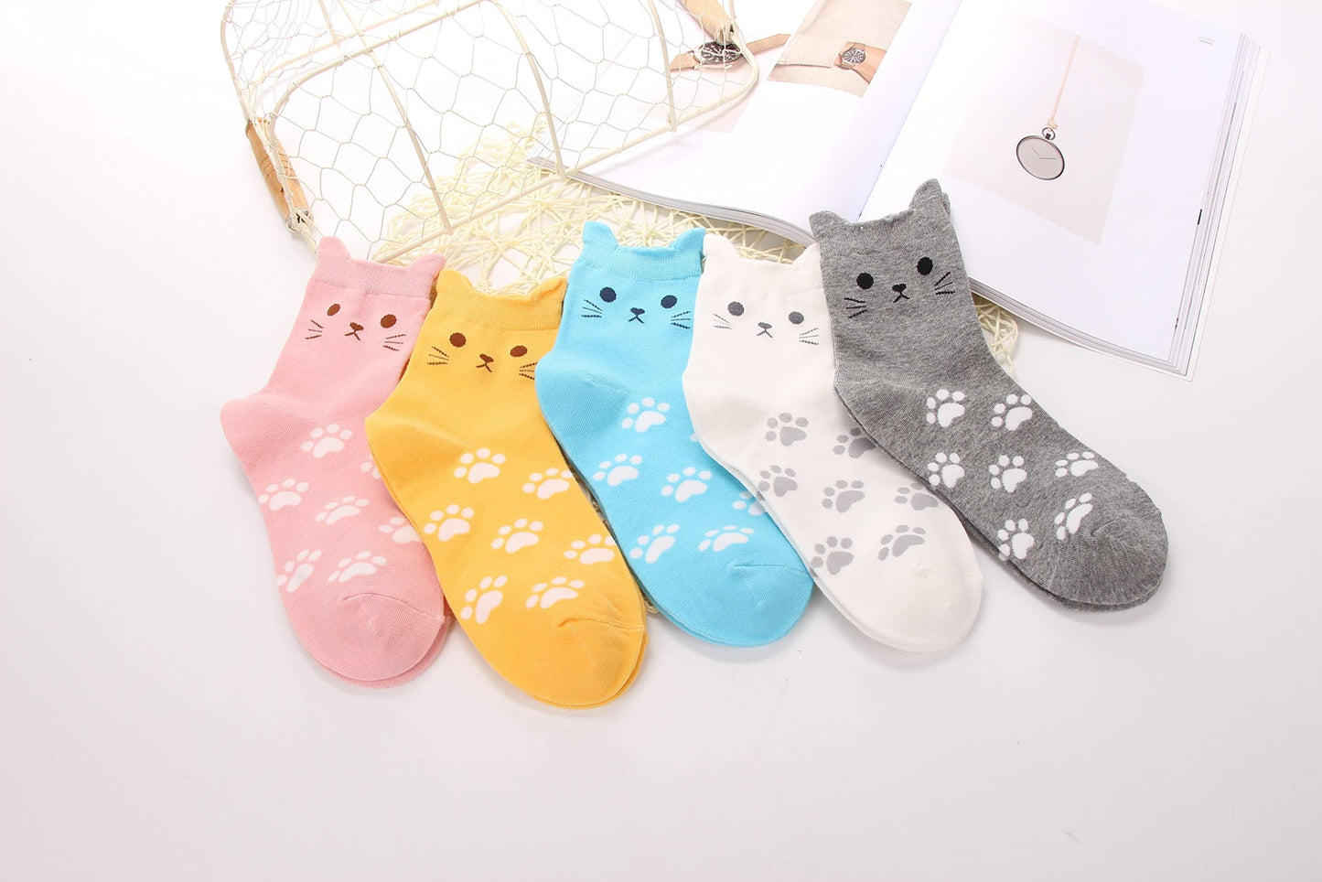 Jeasona Women's Cute Cat Socks Cat Gifts for Women Fun Animals Funny Funky Cotton