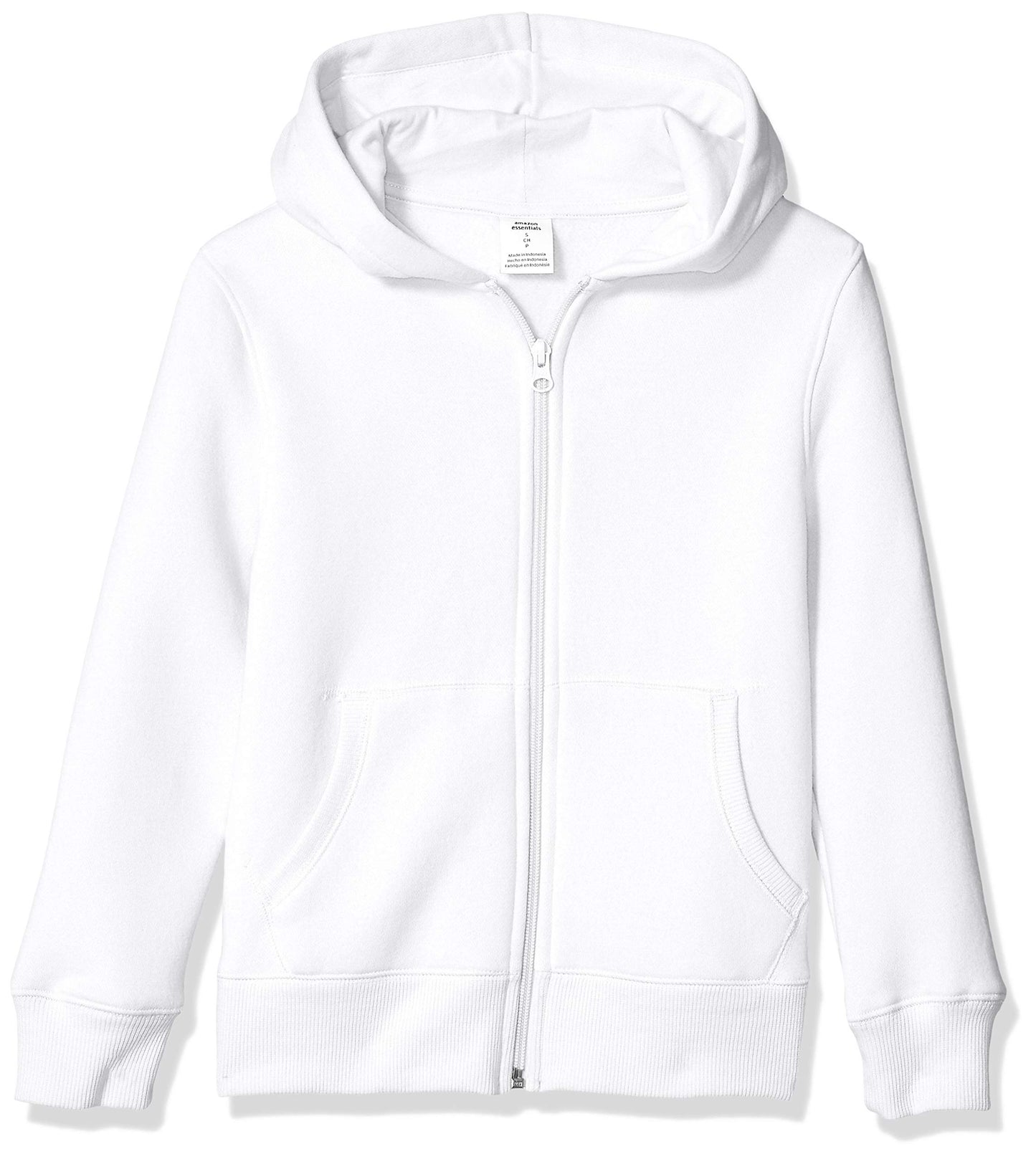 Amazon Essentials Hoodies - Boys' White Zip-Up Sweatshirt, Small, Fleece
