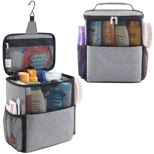 Lifewit Mesh Shower Caddy Bag Portable College Dorm Room Essentials Caddy Tote Basket for Bathroom, Gym, Travel, Camping Quick Dry Hanging Shower Organizer Toiletry Bag for Women Wen, Large, Gray