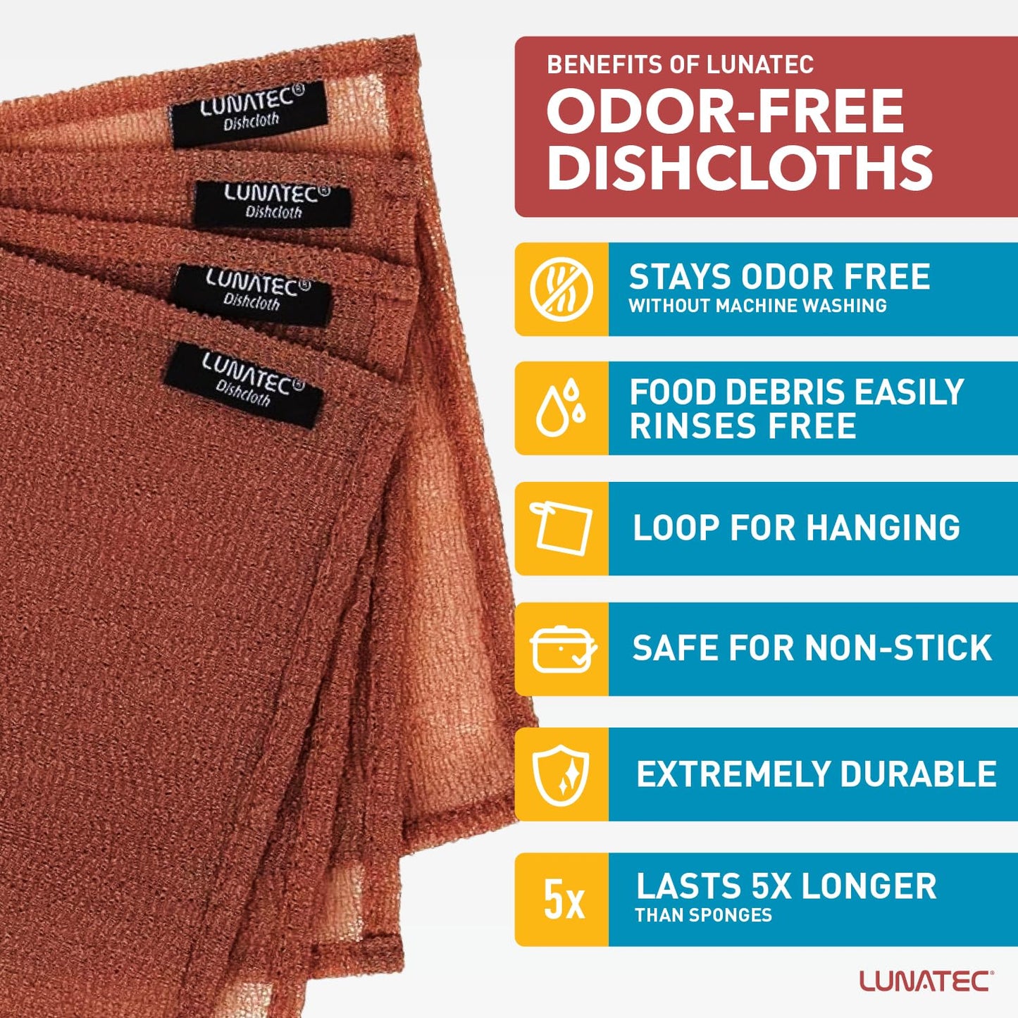 Lunatec Odor-Free Kitchen Dishcloths. A Scrubber and scouring pad for All Surfaces. (4-Pack)