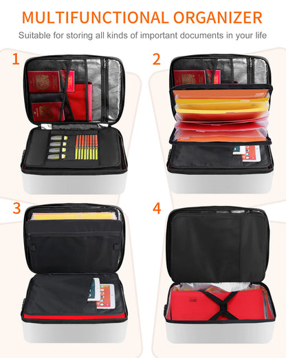 Noiposi Document Organizer with Lock,16.1"x11.4"x4.3" Waterproof and Fireproof Document Box,Portable Home Travel Safe Storage Box for Important Documents,File and Birth Certificate,Silver