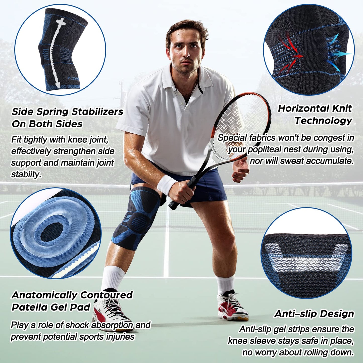 NEENCA Professional Knee Brace for Pain Relief, Medical Knee Compression Sleeve, Knee Support with Horizontal Knit Tech for Meniscus Tear, ACL, Arthritis, Joint Pain, Runner, Workout