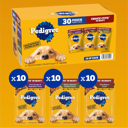 Pedigree Choice Cuts in Gravy Adult Soft Wet Dog Food 30-Count Variety Pack, 3.5 oz. Pouches