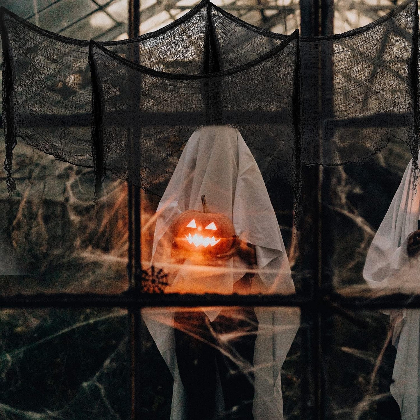 Qtisky Set of 5 Halloween Creepy Gauze Cloth Decoration, Indoor Outdoor Black Scary Halloween Gauze Tapestry Decor, Spooky Decorations for Home Wall Yard Haunted House Party Supplies, 72 x 30 inch