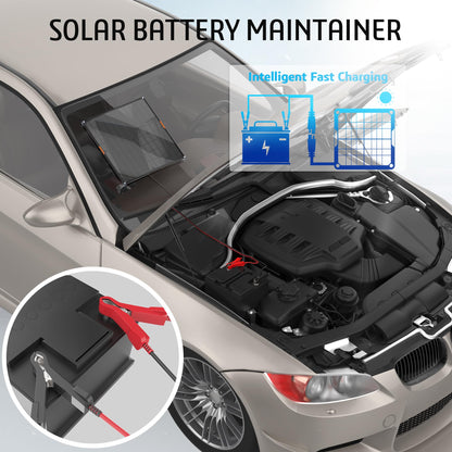 OYMSAE 5W 12V Solar Car Battery Charger Portable Waterproof Solar Power Battery Charger & maintainer with Trickle Cigarette Lighter Plug & Alligator Clip