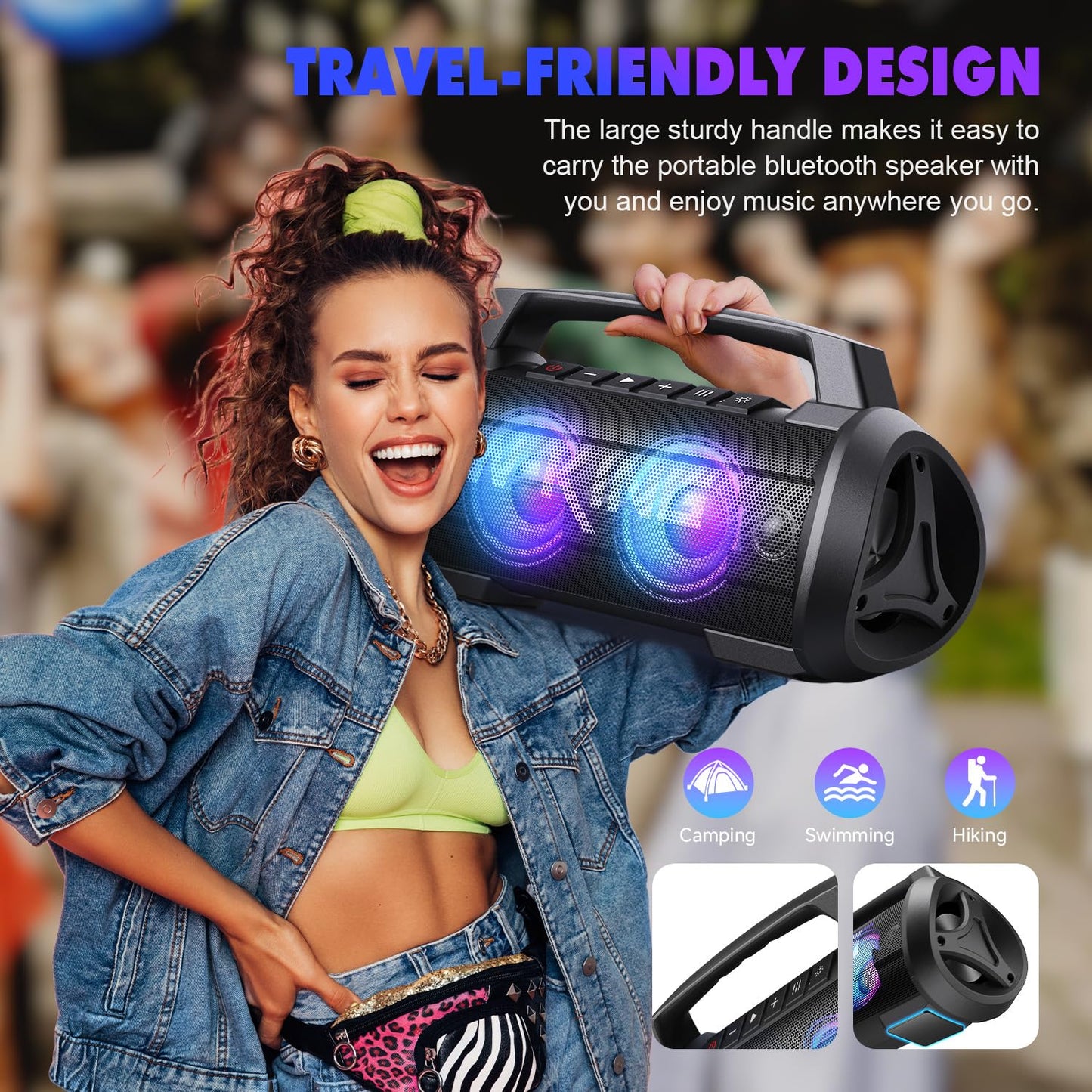 W-KING Portable Speakers Bluetooth Wireless, 120W Max Loudest Bluetooth Speaker, IPX6 Waterproof Outdoor Speaker with 70W Deep Bass/2*Subwoofer/DSP/EQ/42H/LED/MAC-in/Power Bank, Large Party Boombox