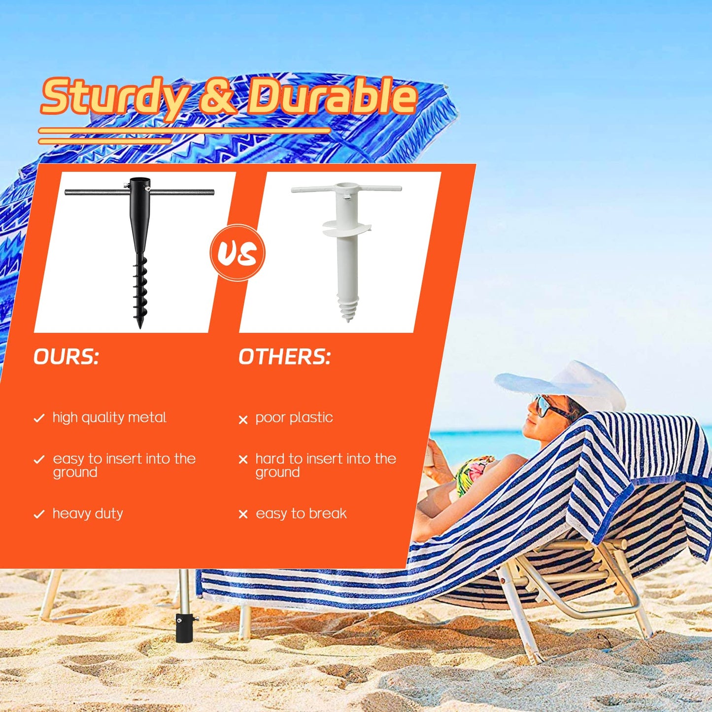 FactionGarden Umbrella Stands for Outside, Heavy Duty Beach Umbrella Sand Anchor Metal Outdoor Umbrella Base In Ground Umbrella Holder Stand No Dig Screw In Ground Anchor