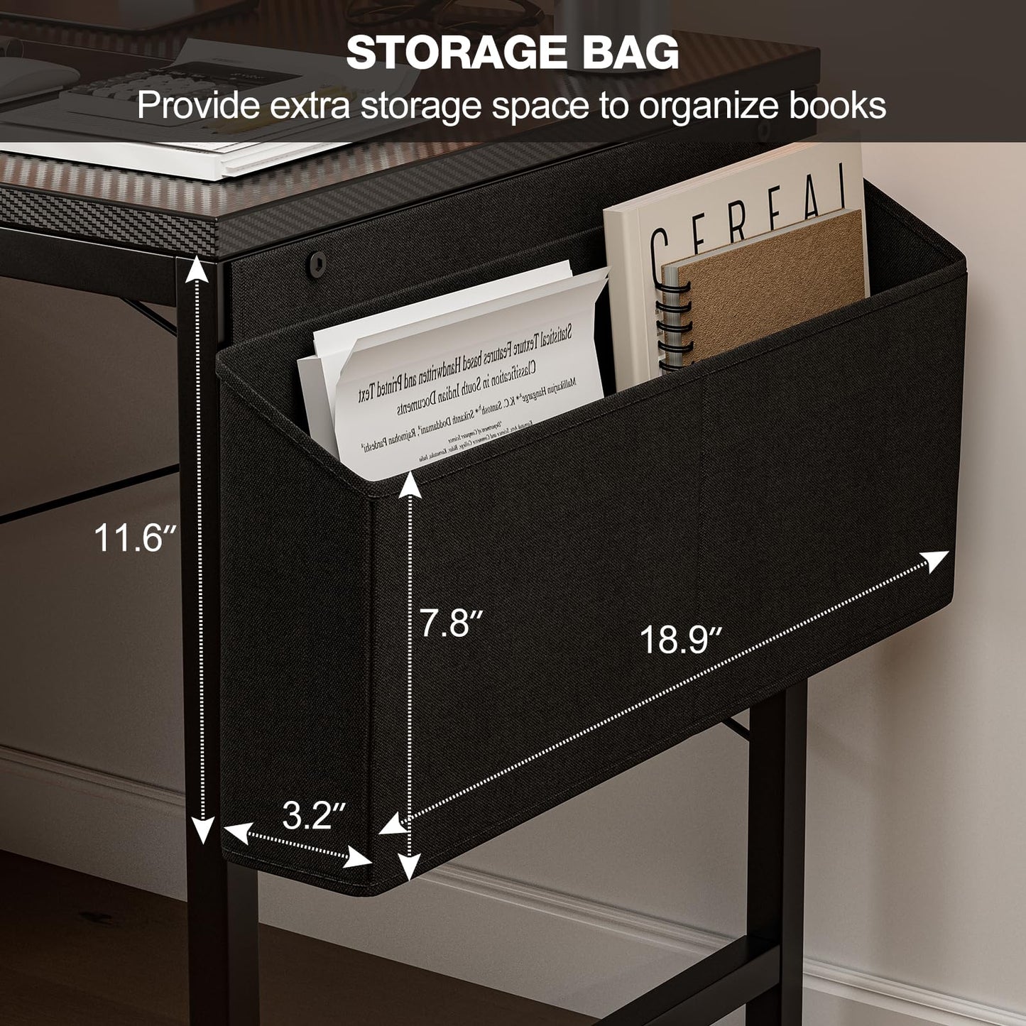 Grandder Gaming Desk 40 Inch with Power Outlet and LED Light, Computer Desk with Reversible Shelves and Storage Drawer, Pc Small Desk for Home Office Table with Bag, Carbon Fiber Black