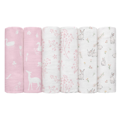 GLLQUEN BABY Receiving Blanket Boy Cotton Muslin Swaddle Blankets Girl Newborn Squares Breathable & Soft Thin Baby Blankets Cloths Double Absorbent Infant Swaddling Wrap - 6 Pack (Looking for Spring)