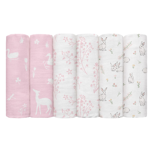 GLLQUEN BABY Receiving Blanket Boy Cotton Muslin Swaddle Blankets Girl Newborn Squares Breathable & Soft Thin Baby Blankets Cloths Double Absorbent Infant Swaddling Wrap - 6 Pack (Looking for Spring)
