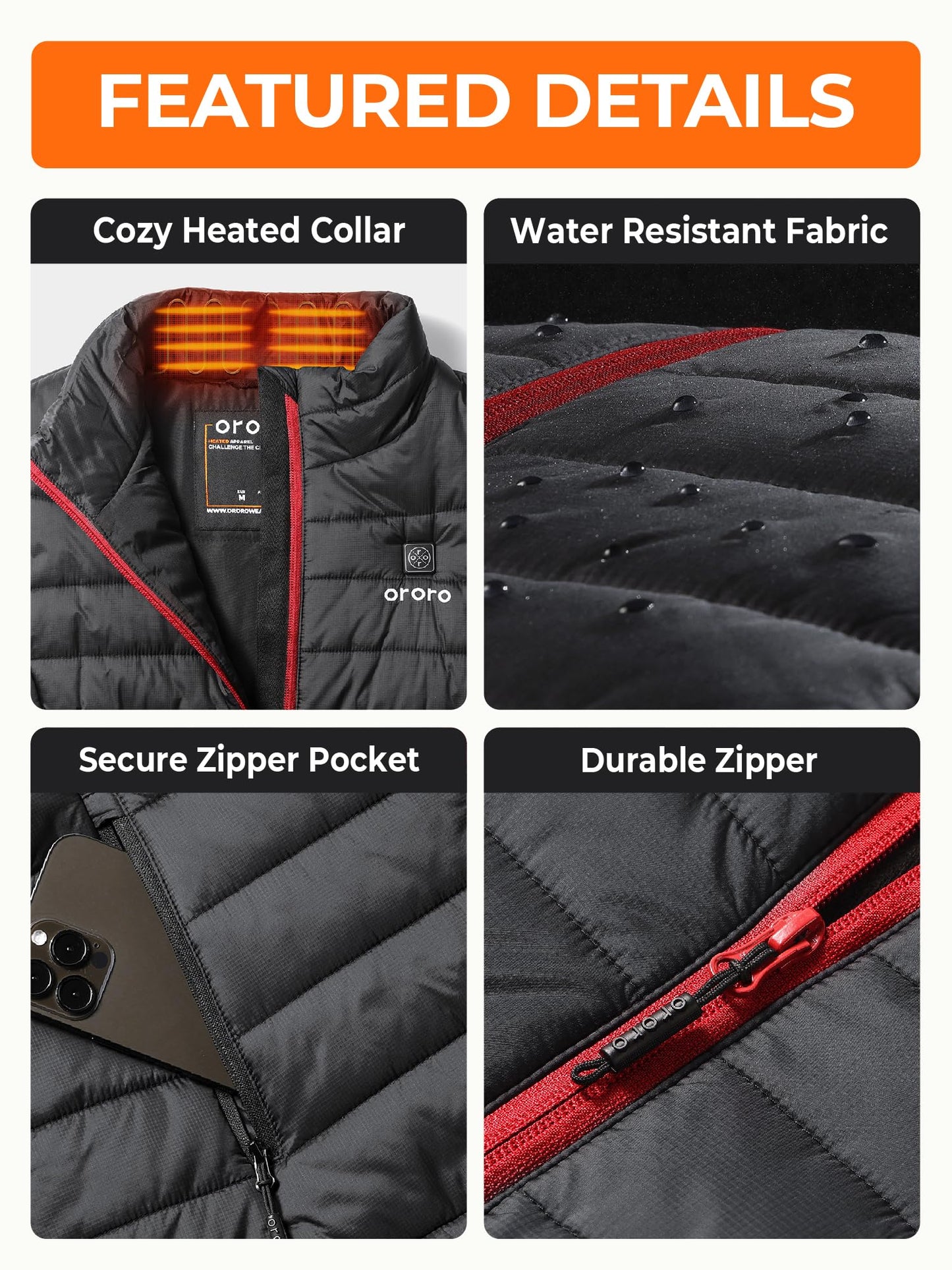 ORORO Women's Lightweight Heated Vest with Battery (Charger Not Included) (Black,M)