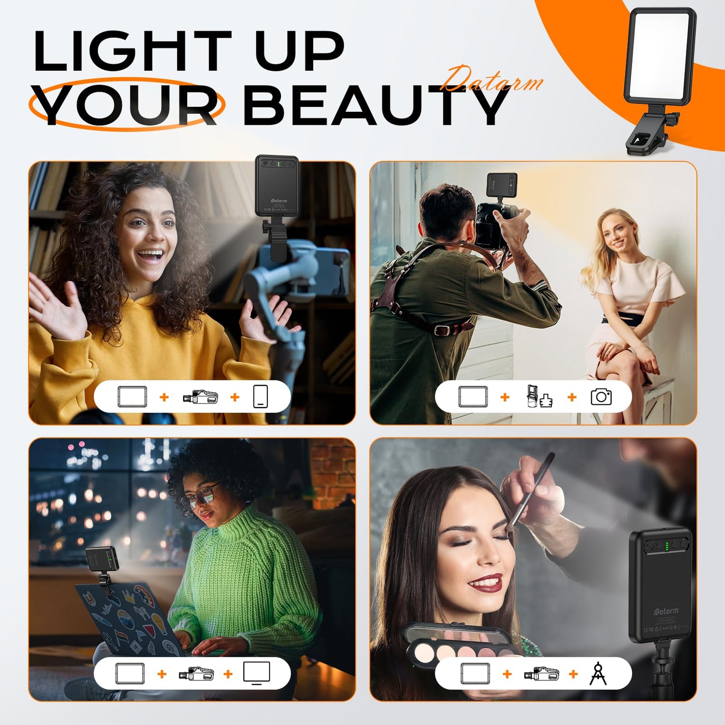 Rechargeable Soft Selfie Light for Phone, Camera, Laptop, 4-14H Battery Portable LED Light for Pictures, Phone Light Clip for Selfie, Vlog, TikTok, Makeup, Video Conference Black