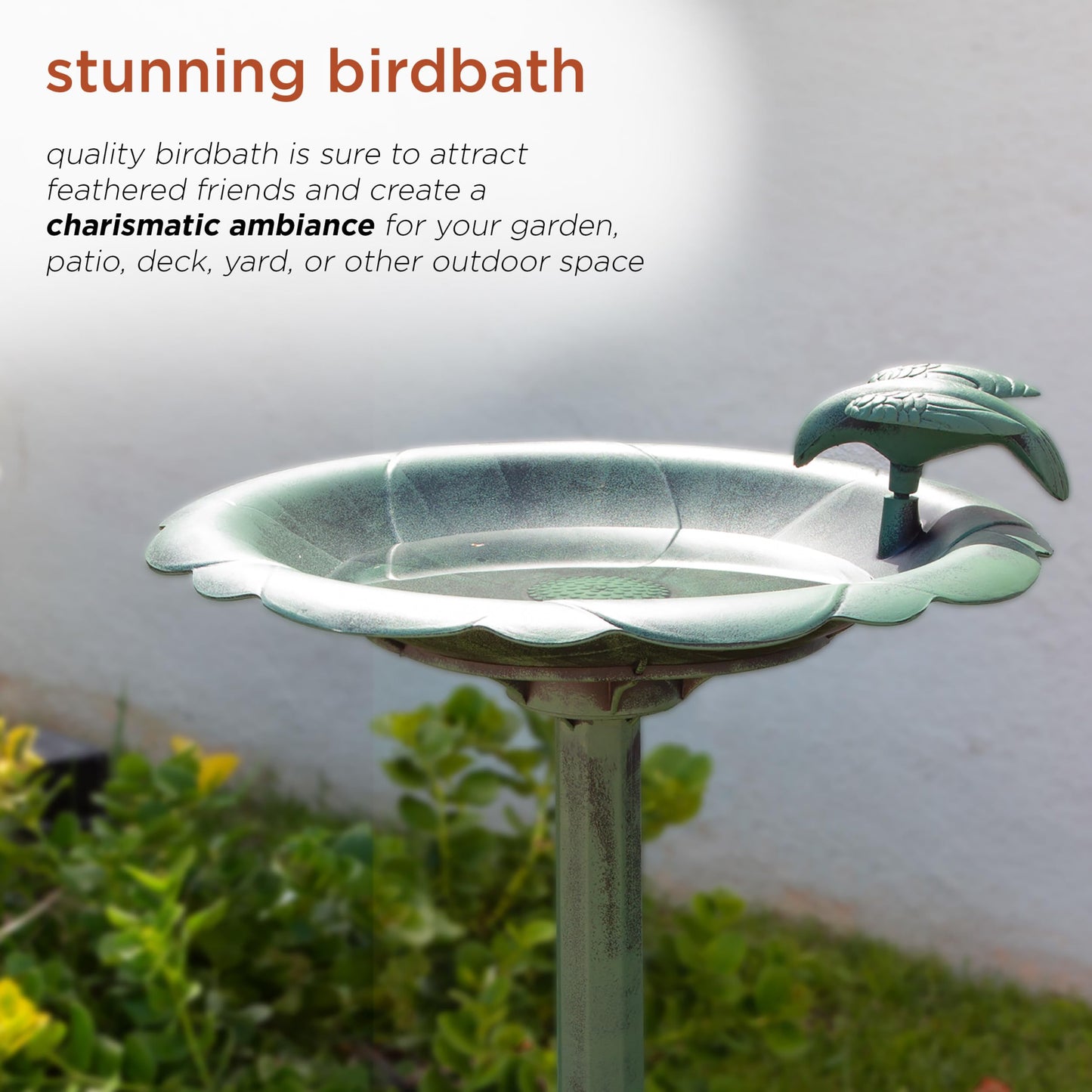 Alpine Corporation - 31" Tall Outdoor Antique Flower Birdbath with Bird Decoration Yard Statue – Charming Garden Accent to Attract Birds - Durable Polypropylene Construction for Patio, Deck, or Yard