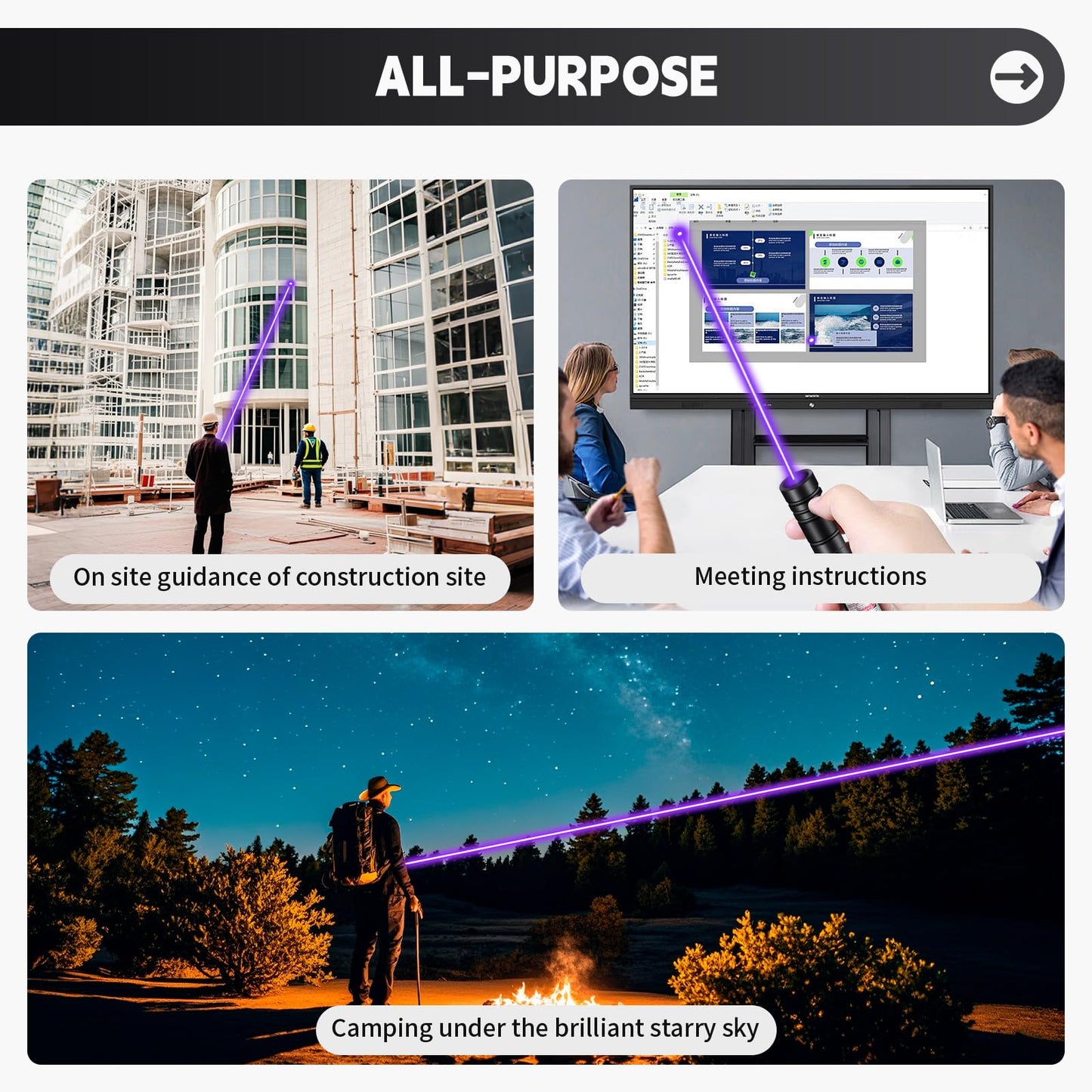 Laser Pointer High Power, Purple Laser Pointer Indicator Light, Long Range Lazer Pointer for Hiking, USB Charge-Purple