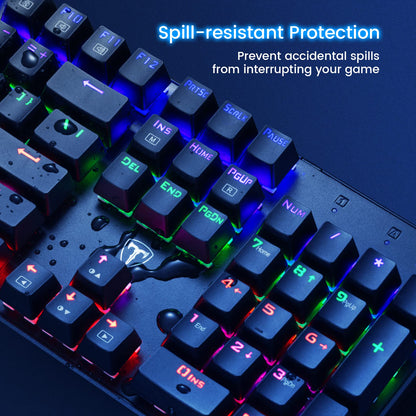 RisoPhy Mechanical Gaming Keyboard, RGB 104 Keys Ultra-Slim LED Backlit USB Wired Keyboard with Blue Switch, Durable Abs Keycaps/Anti-Ghosting/Spill-Resistant Computer Keyboard for PC Mac Xbox Gamer