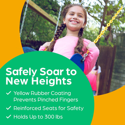 Jungle Gym Kingdom Swings for Outdoor Swing Set - Pack of 2 Swing Seat Replacement Kits with Heavy Duty Chains - Backyard Swingset Playground Accessories for Kids (Blue)