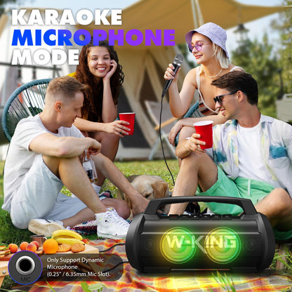 W-KING Portable Speakers Bluetooth Wireless, 120W Max Loudest Bluetooth Speaker, IPX6 Waterproof Outdoor Speaker with 70W Deep Bass/2*Subwoofer/DSP/EQ/42H/LED/MAC-in/Power Bank, Large Party Boombox