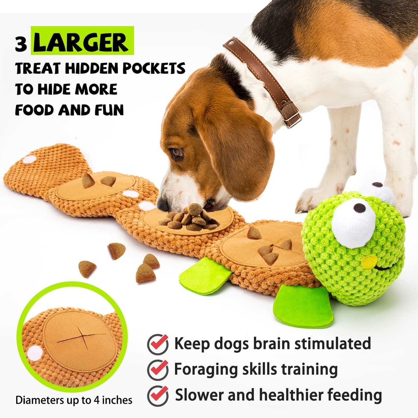 lilfrd Dog Puzzle Toys - Enrichment Squeaky Crinkle Snuffle Treat Dispensing Smart Dog Toys for Boredom and Stimulating, Durable Plush Toys for Large Medium Small Breed - Turtle