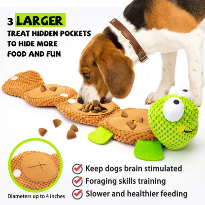 lilfrd Dog Puzzle Toys - Enrichment Squeaky Crinkle Snuffle Treat Dispensing Smart Dog Toys for Boredom and Stimulating, Durable Plush Toys for Large Medium Small Breed - Turtle