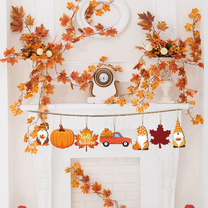 36 Pcs Thanksgiving Ornaments - Fall Tree Decorations with Autumn Pumpkin Gnome Leaf Cutouts, Hanging Ornaments, Wooden Craft Ornaments with Rope for Home (Autumn Style)