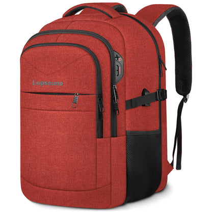 Lapsouno Large Backpack, Travel Laptop Backpack, Carry on Backpack, Sturdy 17 Inch TSA Friendly with USB Port, Water Resistant College School Bag Gifts for Men Women, Wine Red