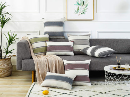 AmHoo Pack of 2 Farmhouse Linen Throw Pillow Cover Cushion Stripe Decoration Buffalo Retro Pillowcase with Hidden Zipper for Sofa Bedroom Car 24 x 24 Inch Blue