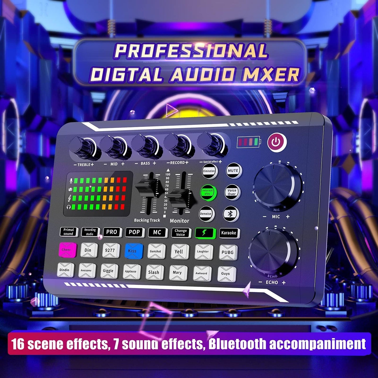 Professional Audio Mixer, SINWE Live Sound Card and Audio Interface with DJ Mixer Effects and Voice Changer,Podcast Production Studio Equipment, Prefect for Streaming/Podcasting/Gaming