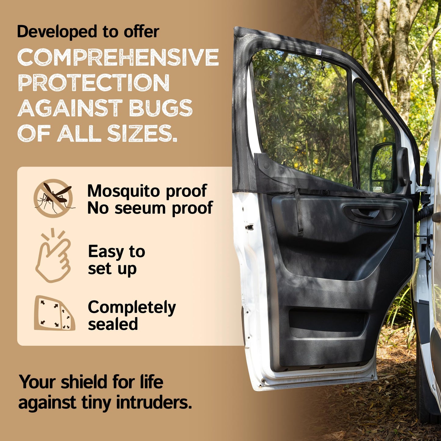 Living in a Bubble Magnetic Bug Screen for Front Doors (Pair), Universal Size for Sprinter, Metris, Ford Transit, and Other Vans & Cars - Car Living Essentials & Van Life Accessories