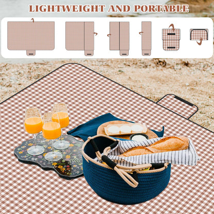 GUSUWU Picnic Blanket Waterproof Beach Rug 80''x80'' Picnic Mat Washable Lightweight with Handle Coffee Checkered for Hiking Travelling Outdoor Camping,Parks