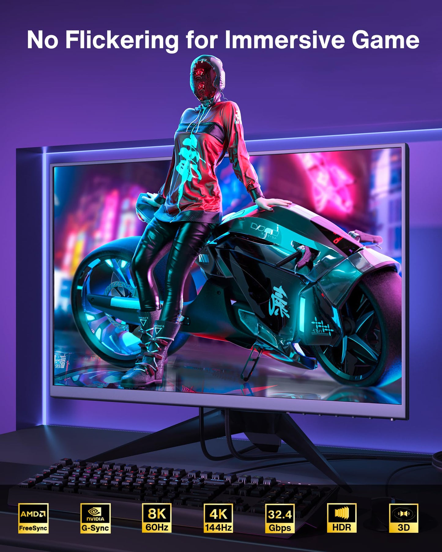 IVANKY 8K DisplayPort Cable 1.4, VESA Certified DP Cable 6.6ft (8K@60Hz, 4K@144Hz, 2K@240Hz)HBR3 Support 32.4Gbps, HDR, HDCP 2.2, FreeSync G-Sync, Braided Display Port for Gaming Monitor, Graphics, PC