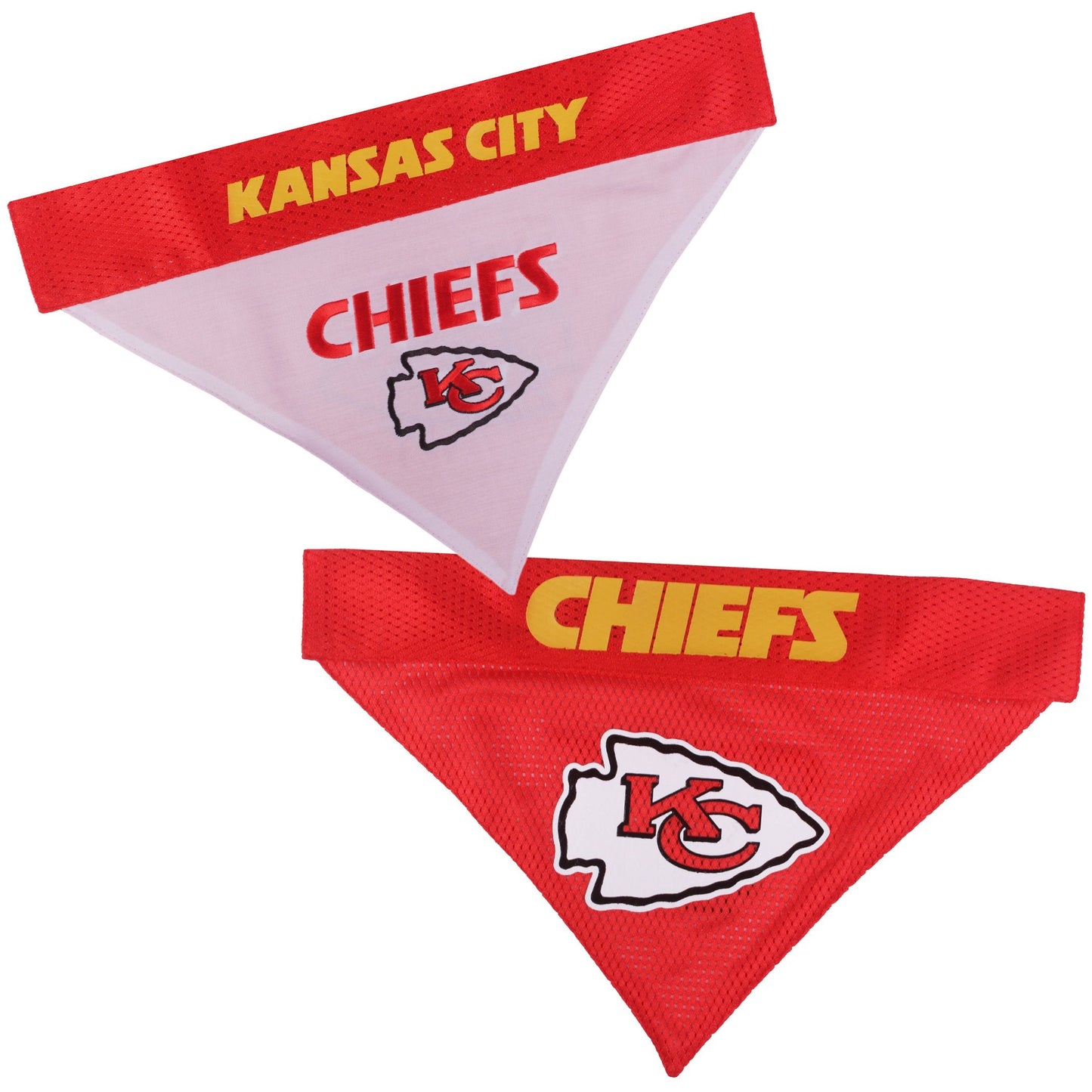 Pets First NFL DOG BANDANA - KANSAS CITY CHIEFS REVERSIBLE PET BANDANA. 2 Sided Sports Bandana with a PREMIUM Embroidery TEAM LOGO, Small/Medium. - 2 Sizes & 32 NFL Teams available (KCC-3217-S-M)