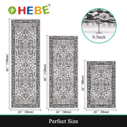 HEBE Boho Kitchen Rug Sets 3 Piece with Runner Non Slip Kitchen Rugs and Mats Washable Kitchen Mats for Floor Thick Kitchen Floor Mat Carpet Runner Rugs for Hallway Laundry Holiday Decor