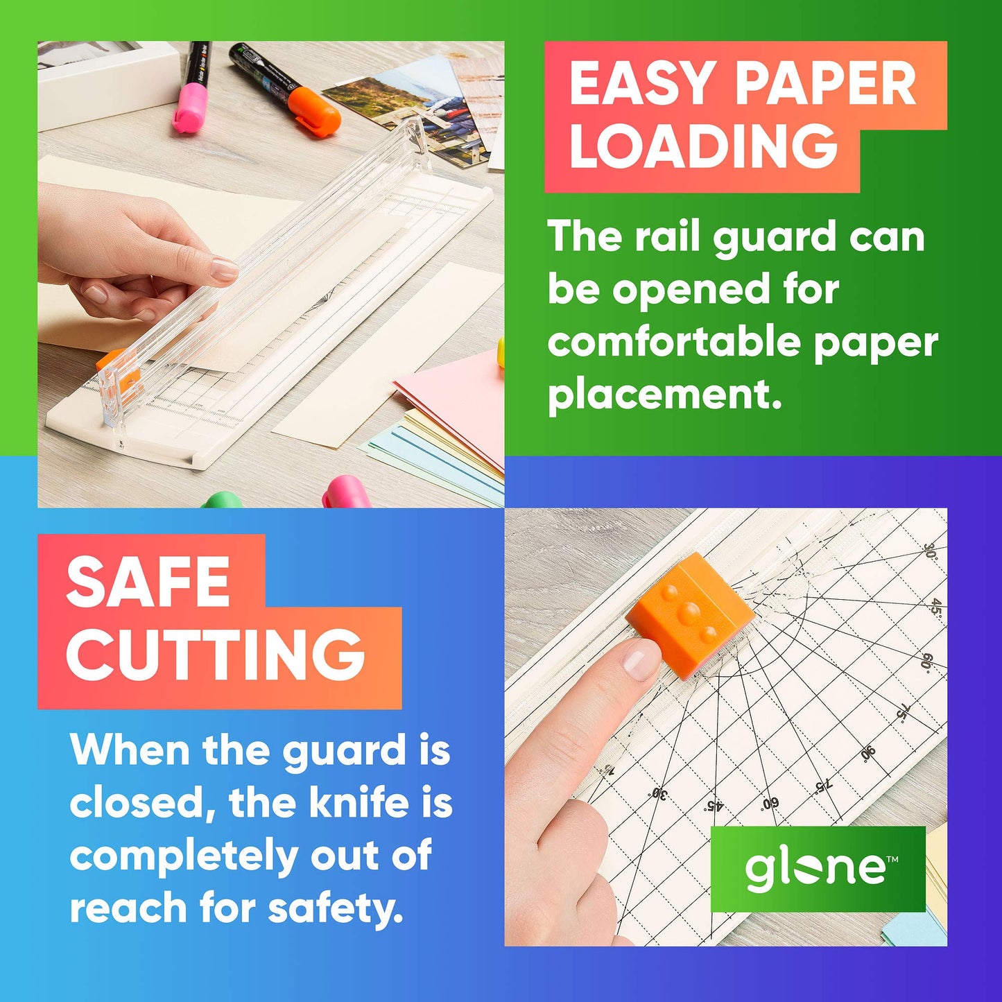 Glone 12 inch Paper Trimmer, A4 Size Paper Cutter with Automatic Security Safeguard for Coupon, Craft Paper and Photos (Off White)