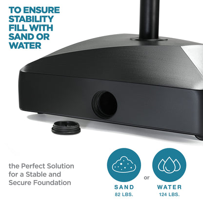 maple99 Umbrella Base - Fillable Umbrella Pole Holder 2 Knobs, with Heavy Duty Windproof Design for Patio, Deck, Poolside, Garden. 4 Wheels, 2 Locks, Holds 125 lbs, Classic Black