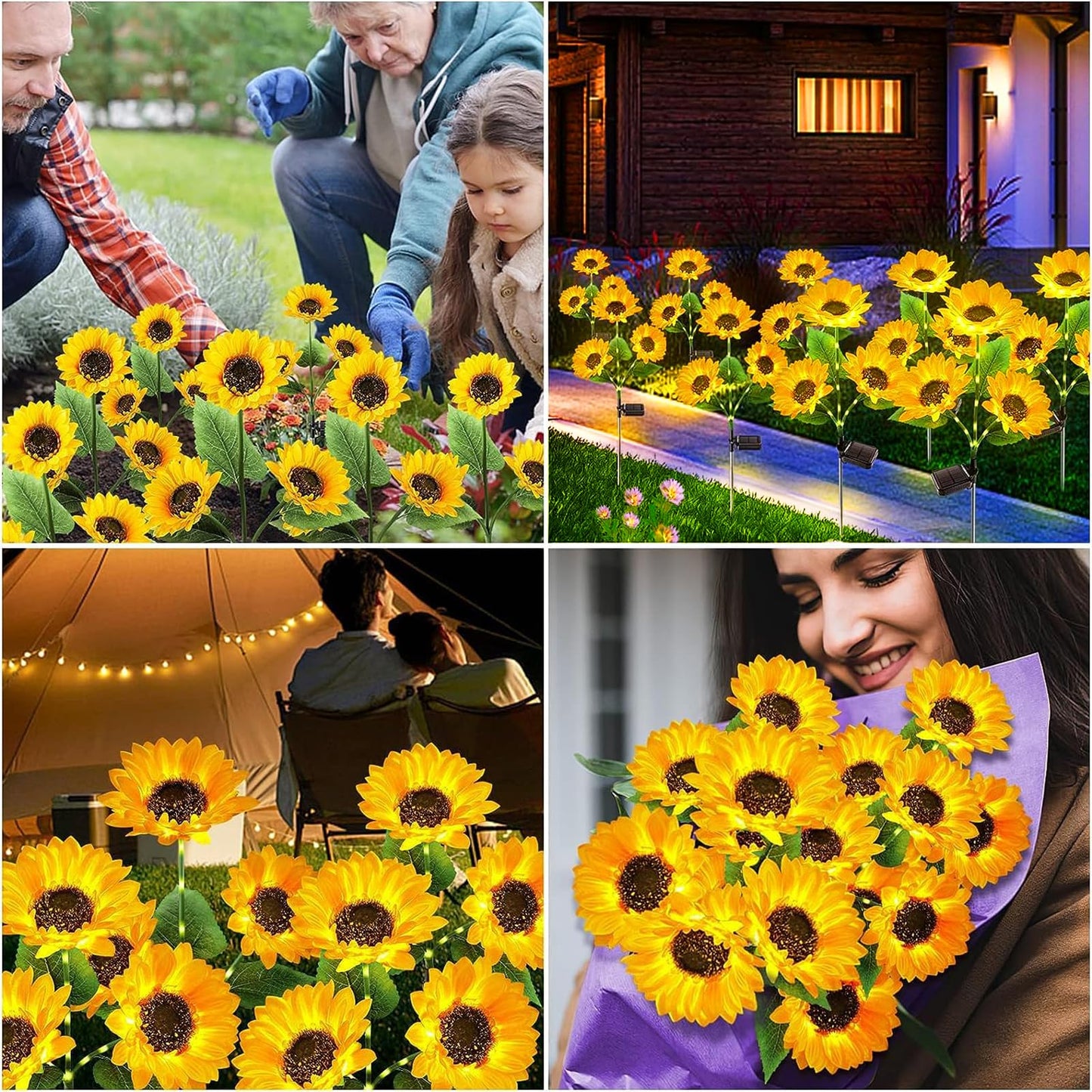 KOOPER Solar Lights Outdoor Decor - Upgraded 3 Pack Solar Garden Lights with 9 Sunflower Lights, Waterproof Solar Outdoor Lights Auto ON/Off Solar Decorative Lights for Garden, Patio, Yard