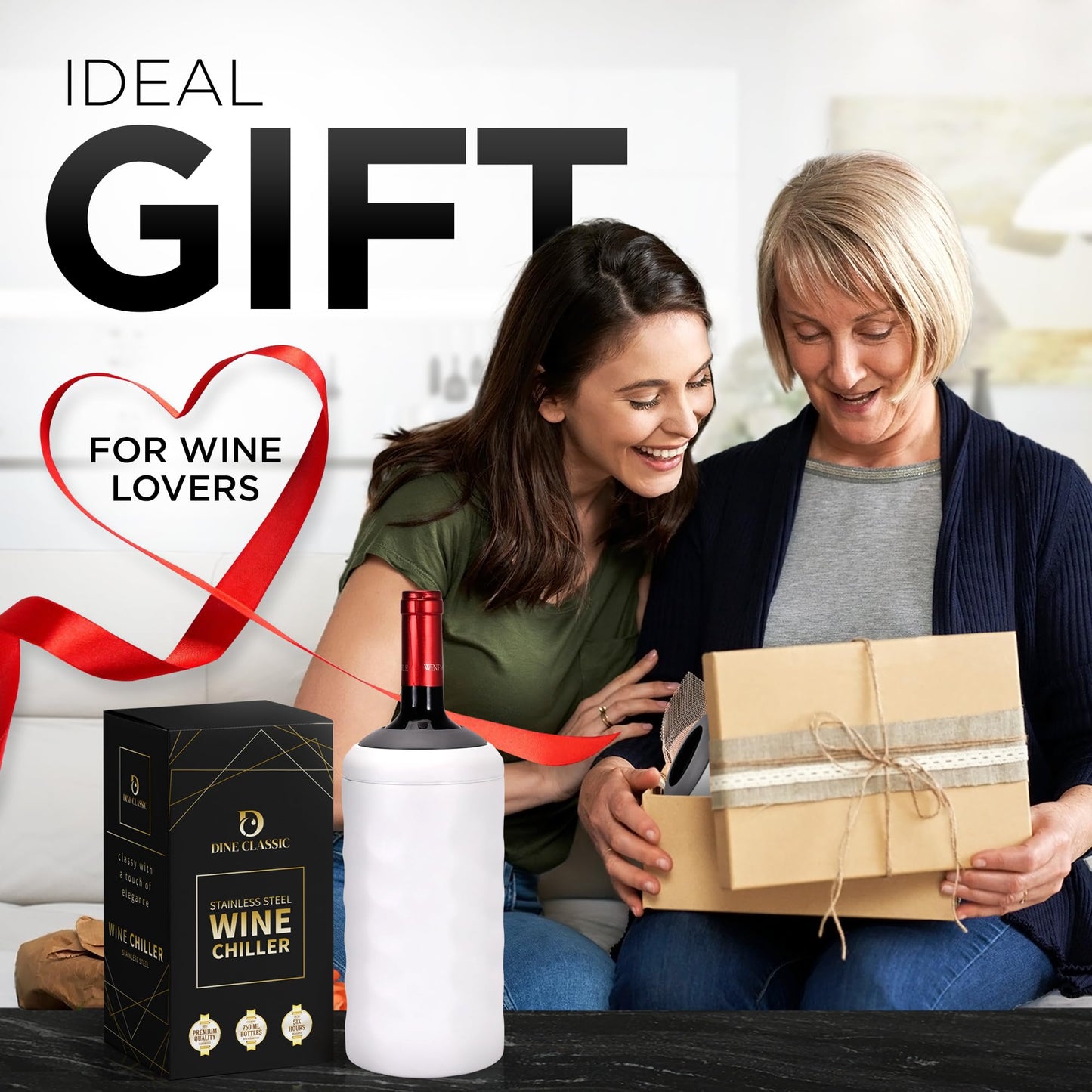 Premium Wine Chiller - Wine Bottle Chiller Double Walled, Vacuum Insulated Wine Cooler for Most 750mL Champagne and Wine Bottles