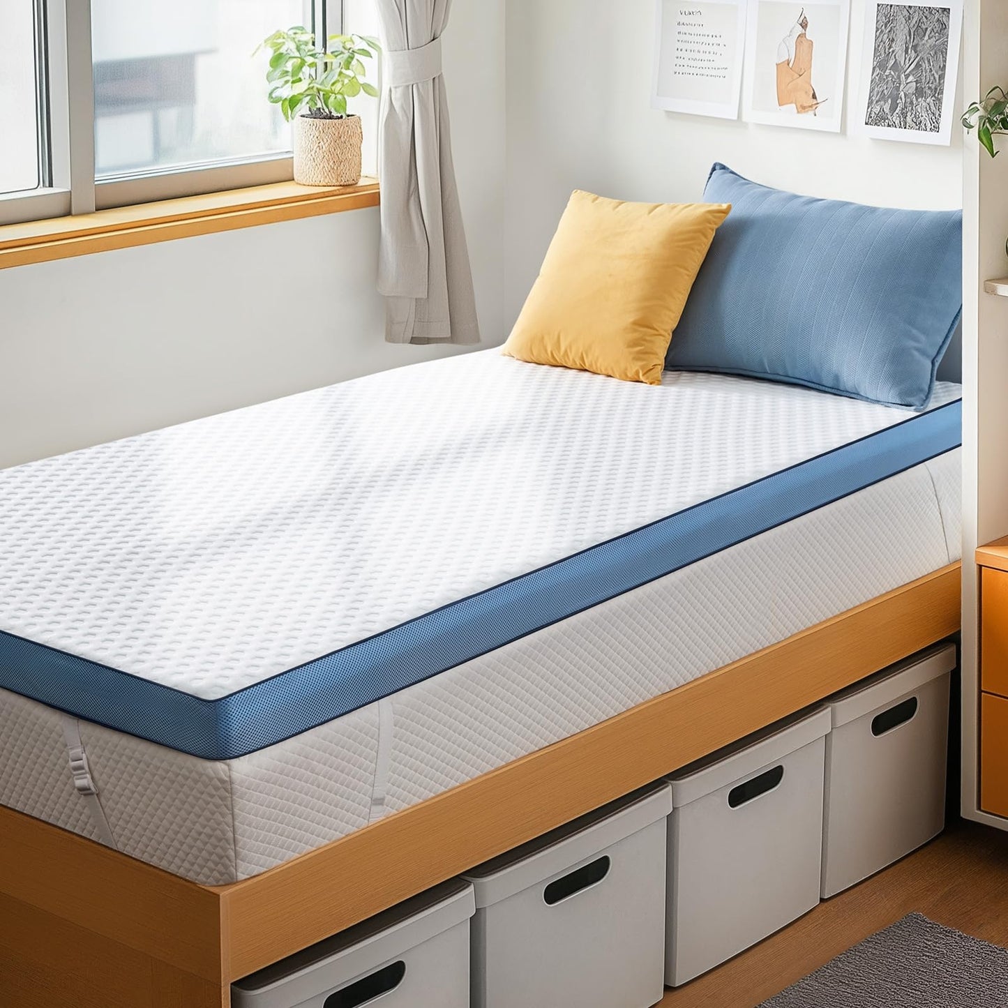 PERLECARE 3 Inch Firm Mattress Topper Twin Size, Cooling Gel-Infused & Bamboo Charcoal Memory Foam Bed Topper for Pain Relief, High-Density Mattress Pad with Removable Cover, CertiPUR-US Certified