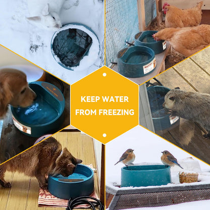 PETLESO Heated Dog Bowl, Heated Water Bowl for Outdoor Cats, Winter Dog Water Bowl with AntiBite Wire Heated Chicken Waterer Smart Thermal Bowl for Birds Chickens Feral Animals, 35W 2.2L