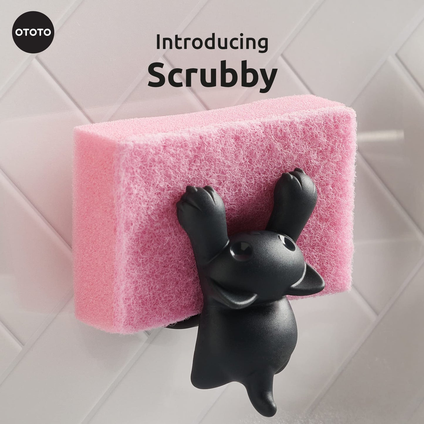 OTOTO Scrubby Cute Cat Sponge Holder for Kitchen Sink - Dishwasher Safe Dish Sponge Organizer- Compact, Cute Kitchen Accessories, Dish Sponge, White Elephant Gifts