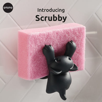 OTOTO Scrubby Cute Cat Sponge Holder for Kitchen Sink - Dishwasher Safe Dish Sponge Organizer- Compact, Cute Kitchen Accessories, Dish Sponge, White Elephant Gifts