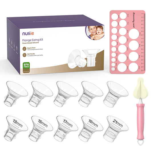Nuliie 10PCS Flange Sizing Kit 13/15/17/19/21mm for 24mm Flange/Shield of Most Pumps, Silicone Flanges Insert for Momcozy/Spectra Electric Breast Pumps, Pumping Essential Kit for Moms