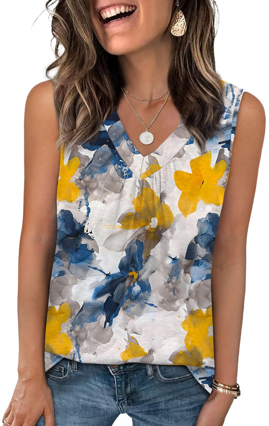 OFEEFAN Fashion Clothing Tank Top for Women Summer Clothes Sleeveless V Neck T Shirts Patterned-Flower M