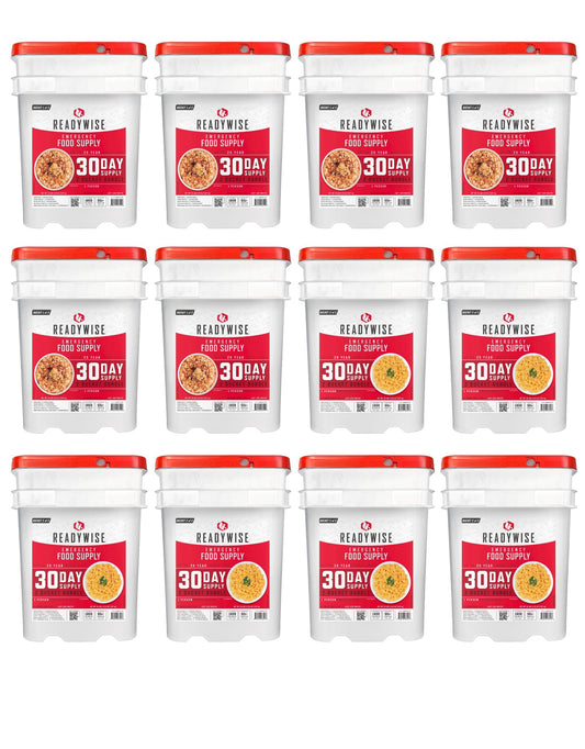 ReadyWise 6 Month Emergency Food Supply - 1,788 Servings, 12 Buckets Freeze Dried Protein Meals, Disaster Survival Food Storage, Ready to Eat, Camping Essentials, up to 25 Year Shelf Life